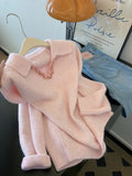 Pink Thicken Knitted Sweater Women's Autumn And Winter High Sense Can Wear Inside And Outside To Wear A Small Loose Lazy Tatry Top
