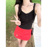 French Solid Color Simple Pure Lace Lace Sleeveless Top Elastic Repair Shoulder Summer Women's Small Sling