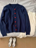 Grey Love Button Sweater Jacket Women's New High-End Sense Loose Collar Knitted Cardigan Top In Autumn