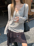 Summer New Micro-Permeable Wooden Ear Border Hooded Women Wear Long-Sleeved Loose Lazy T-Shirt Sweet Hottie Top