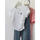 Shoulder Waist Short-Sleeved T-Shirt Women 2025 Summer New Folding Slimming Small Sweet Spicy Top