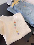 Korean Gentle Wind Color Button Short-Sleeved T-Shirt Girl 2025 Spring And Summer Design Sense Of Ocean To Reduce The Age Of Knitting Top