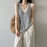Ladies Tiansi Linen Hit Two Vest Women's Summer New V-Neck Fashion Shoulder Shirt