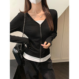 Autumn And Winter New Black And White Bump Color Set Up A T-Shirt Long-Sleeved T-Shirt Women's Fake Two Niche Design Tips On The Body