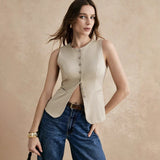 Summer Women's New Commute Simple Fashion Buttons Pure Color Vest Casual Collar Vest