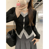 Fake Two Splicing Bumpy Bows Long-Sleeved Open-Shirt Women Autumn New T-Shirt Design Sense Niche Repair Body