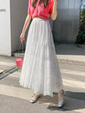 White Lace Dress Woman 2025 New Spring And Summer Temperament Long High-End Ponpong Mesh Dress A Word Umbrella Skirt