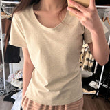 Positive Shoulder Short-Sleeved T-Shirt Women's Summer 2026 New Cotton To Low Round Collar Base New Top
