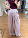 Korean Fashion Solid Color Thin Tug Trousers Women 2026 Summer New Commuting Lazy Casual Trousers