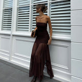 Spring 2025 New Fashion Women's Sexy Breastless Sleeveless Wrinkles Body Splicing Mesh Mesh Dress