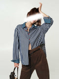 Design-Sense Shirt Denimed Stitched Cotton Stripes Loose And Fashionable Casual Shirt For Women