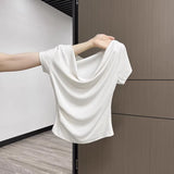 One Word Shoulder Collar Collar Collar Pure Fragrant Shoulder T-Shirt Girl Shoulder Repair Waist Short Sleeve Sexy Short-Sleeve Blouse Summer