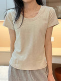 2025 New Short-Sleeved Cotton T-Shirt Girl Shoulder Summer High-End Hottie Clothes