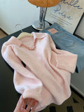 Pink Thicken Knitted Sweater Women's Autumn And Winter High Sense Can Wear Inside And Outside To Wear A Small Loose Lazy Tatry Top