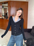 Crash Color V-Neck Fake Two-Piece Tie Hanging Neck Knit Bottom Cardigan Woman 2026 Early Autumn Wearing Inside Repair Body Dress