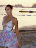 2025 Summer New Women's Fashion Print Showback Dress Sexy