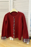 Fake Two Korean Round Collar Spliced Lattice Sweater Women 2025 Autumn And Winter New Knitted Coat Loose Casual Opener