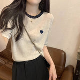 Cinque Is A Beautiful Summer French Loose Love Love Niche Design Ice Silk Thin Knitted Short-Sleeved T-Shirt Girl