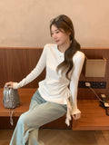 Round Collar Irregular Lotus Side Under The Long-Sleeved T-Shirt Girl 2026 Autumn Slimming Inside The Bottom Shirt Top