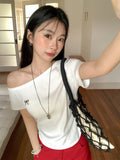 Pure Desire To Lean Shoulder Bows Short-Sleeved T-Shirt 2026 Summer New Folds Repair Body Thin Inside T-Carved Shoulder Coat