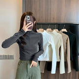 This Year's Popular Maillard Winter Zipper Half-Collared Velvet Thick Long-Sleeved T-Shirt T-Shirt Women's Top