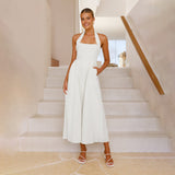 2025 Summer New Women's Sleeveless Square Dress Solid Color Temperament Showy Dress Dress Dress