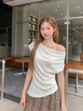 Purple Swinging Folded Design Sense Short-Sleeved T-Shirt Women 2026 Summer New Unique Beautiful Top