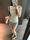 Pure Desire To Collar A Word Off-The-Shoulder Fake Two Lace Spliced Short-Sleeved T-Shirts For The Summer New Folds On The Body