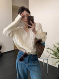 White V-Necked Knitted Jersey Coat Sweater Female Thin Outside With A Small Spring And Autumn Korean Chic Top