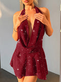 Dili Elegant Women Hanging Neck Solid Dress Dress Women's Dress 2025 Autumn And Winter