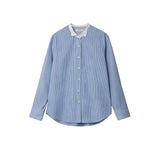 New Overlapping Multi-Season High-Wisdom Workplace Blue Strips Straight Bumpy Stitching Fashion Sense Shirt