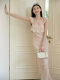 2026 Summer Wearing French Lace Splicing Broken Flowers Hanging Dress Seaside Holiday Style Dress