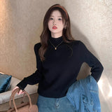 French Gentle Little Scented Sweater Women's New Winter Bottom With Half-High Collar Lace Splicing One Velvet Top