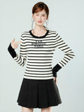Black Apricot Stripes Bumped Round-Neck Long-Sleeved Knitted Shirt Women 2026 Autumn And Winter New Body Repair On The Bottom Shirt Top