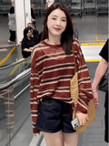 Clamming Striped Long-Sleeved Knitwear 2025 Summer New Gymp Hoodie Loose Round-Neck Sunscreen Shirt Top