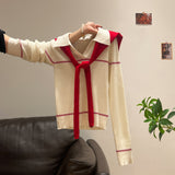 New Year's Red Shawl White V-Neck Knitted Shirt Long-Sleeved Bottom Shirt With New Winter Repair Body Dress Women's Clothing