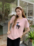 Printed Cartoon Puppy Gray Round Collar Is Shoulder Lanky Lanky Short-Sleeved T-Shirt Summer New Simple Clad Top