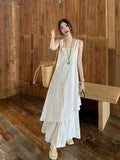 French Temperament Irregular White Dress Dress Women's Summer 2026 New High-End Fake Two Vest Skirt
