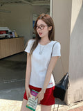 Round Neck Flower Gray Short-Sleeved Women Summer New Jahua Texture T-Shirt Niche Unique Letter Embroidery On The Shoulder Coat