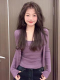Korean Chic Chic Wears Knitted Slings Two Sets Of Women's Early Autumn Purple Slim Slim Thin Blouse