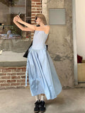 Designing Blue Vest Dress Women's Summer Casual Temperament To Show Thin Sleeveless Large Swing Long Skirt