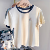 Apricot Short-Sleeved Women's Clothing 2026 Summer New Design Embroidered T-Shirt Thin Waffles Thin Top