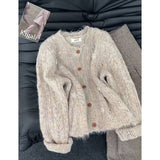 Korean Round-Neck Hollow Lace Knitted Cardigan Women Early Autumn 2025 New Fashion Cut-Down Sweater Jacket