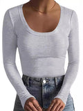 2025 New Women's T-Shirt Basic Thread Round Neck Long Sleeve Sexy Bodyd Woman Top T