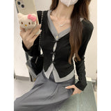 Fake Two Splicing Bumpy Bows Long-Sleeved Open-Shirt Women Autumn New T-Shirt Design Sense Niche Repair Body
