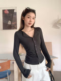 POLO Collar Long-Sleeved T-Shirt Button-Buttoned Cardwoman 2026 Korean Autumn And Winter Wearing A Folding Body To Put On The Bottom Of The Top