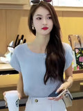 Thin Ice Silk Knitted Women's 2025 New Summer Design Hollow Bare Back Knitted Short-Sleeved Top Women Summer