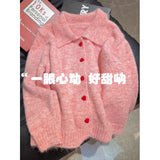 Korean Pink Polo Sweater Coat Women's Autumn And Winter 2025 New Gentle Soft Glutinous Age Reduction Knitted Open Shirt