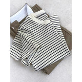 Pure Cotton Waffle Striped Short-Sleeved T-Shirts For Women's Niche Design Round-Neck Korean Loose Basics Of Absley Top