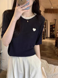 Cinque Is A Beautiful Summer French Loose Love Love Niche Design Ice Silk Thin Knitted Short-Sleeved T-Shirt Girl